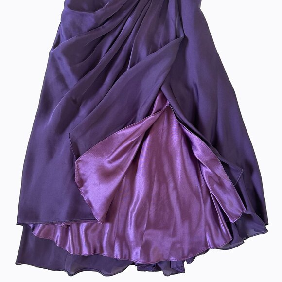 Vintage Babydoll Purple Dress XS/S Asymmetrical Ruched Bodice 90s Y2K Whimsigoth - Picture 7 of 12